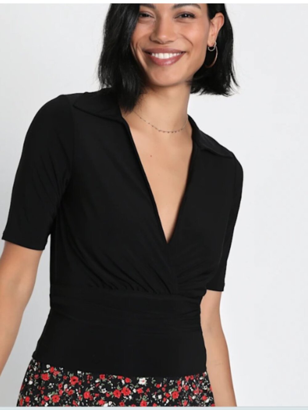 NWT Lulus Exceptional Vibes Black Short Sleeve Collared Surplice Top Medium